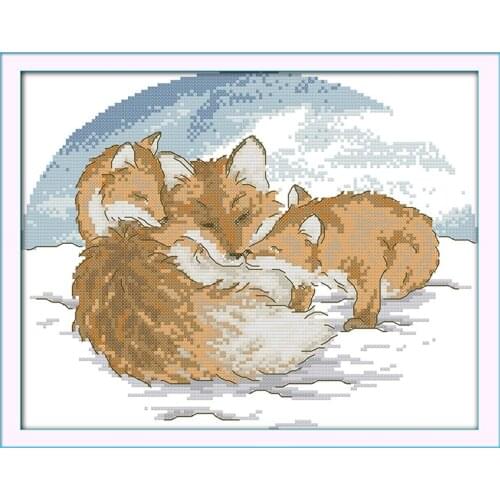 Snow fox cross stitch kit 14ct 11ct pre stamped canvas cross stitching animal lover embroidery DIY handmade needlework