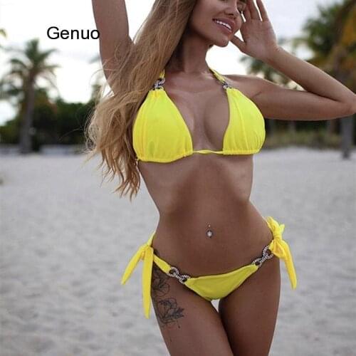 2021 New Women Diamond Bikini Halter Swimsuit Bandage Swimwear Women Separate Bathing Suit Female Beach Bikini Set Low Waist