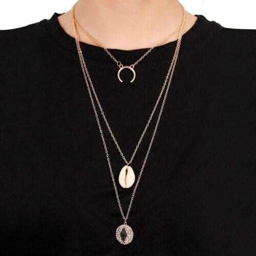 New Multilayer Crystal Shell Necklaces & Pendants For Women Vintage Charm Gold Choker Necklace 2019 Bohemian Jewelry Wholesale