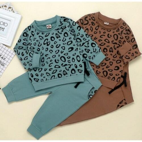 2PCS Autumn Winter Fashion Leopard Infant Baby Girl Boy Clothes Casual Long Sleeve Tops Sweatshirt+Long Pants Outfit