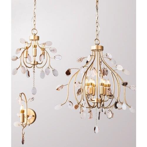 Nordic style Pendant Lights agate petal fresh Lamp Hanging lighting bedroom Suspension Luminaire Dining Room iron chandelier