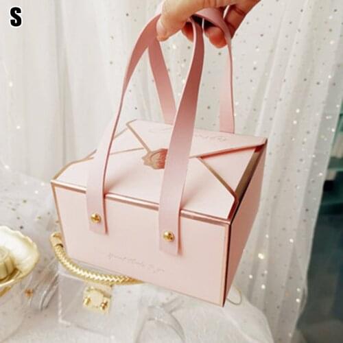 Protable Paper Box Gift Box With Leather Handle Chocolate Candy Packaging Bag Birthday Party New Year Wedding Gift Decoration