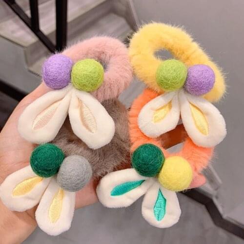 40pcs/lot DIY Simple Multi Plush Cartoon Rabbit Hair Band Cashmere Balls Rubber Band Hair Styling Tools Accessories HA1733