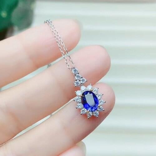 The Best Engagement Gift Sapphire Pendant 925 Sterling Silver Fine Jewelry Sapphire Necklace