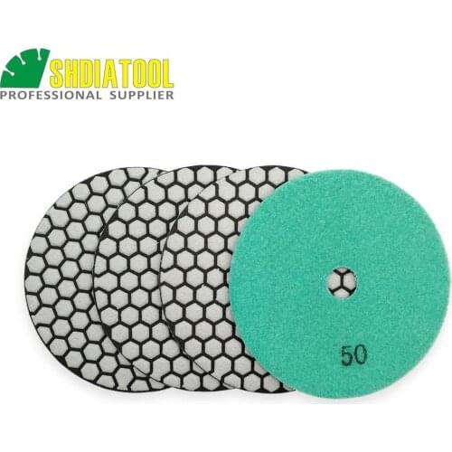 SHDIATOOL 4pcs 5" #50 dry sander pads granite marble ceramic polishing Resin bond diamond flexible polishing pads Sanding disk