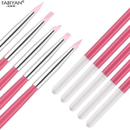 Wood Carving Nail Art Silicone Pen Brush Emboss Hollow Pottery Sculpture Shaping Clay Dotting Polish DIY Manicure Tools 5Pcs/Set