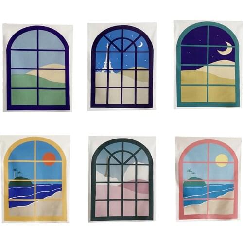 Outside The Window Scenery Background Cloth Starry Sky Beach Cartoon Hanging Cloth Wall Decor Room Bedroom Decoration 40*50cm