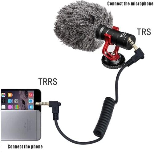 3.5mm TRS to TRRS Microphone to Smartphone Cable Spring Coiled for RODE SC7 BOYA