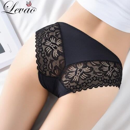 LEVAO Sexy Women Lace Underwear Silk Transparent Briefs Panties Seamless Underwear Solid Mid-Rise Female Lingerie Tanga