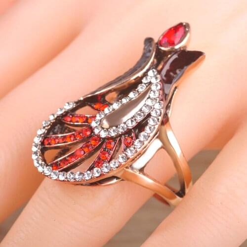 Madrry Turkish Vintage Flowers Ring Crystal Resin Wide Rings Women Wedding Party Jewelry Green Color Accessories anelli donna