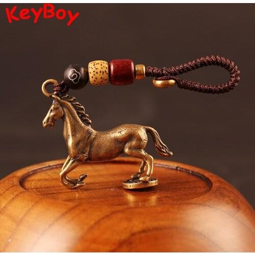 Vintage Brass Handmade Weave Lucky Horse Keychain Pendants Bring Wealth Copper Feng Shui Key Chain Rings HangingS Trinkets DIY