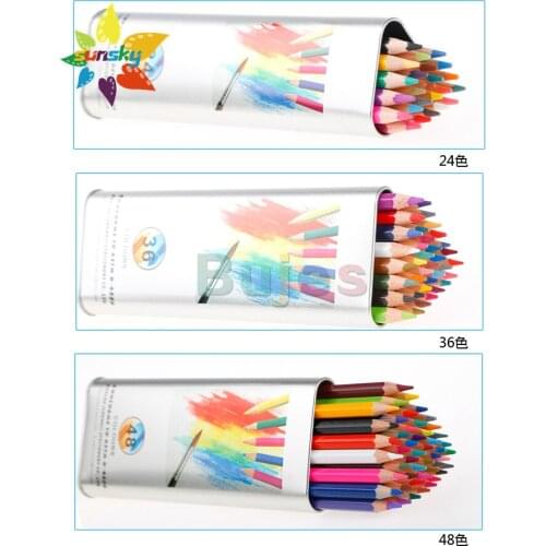 KUELOX Water soluble color pencil 12/24/36/48/72 color Triangle metal box set Professional painting color pencil art supplies