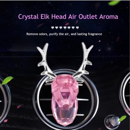 High end crystal elk deer head car perfume ornamenet light fragrance car air outlet arom clip interior decorations
