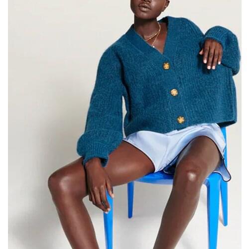 BM UR HM ZA Womens 2021 early autumn new fashion all-match retro V-neck single-breasted knitted jacket with fringe stitch