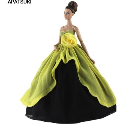 Yellow Rose Wedding Dress for Barbie Doll Outfits Off Shoulder Clothes For 1/6 BJD Dollhouse Accessories Toys For Children