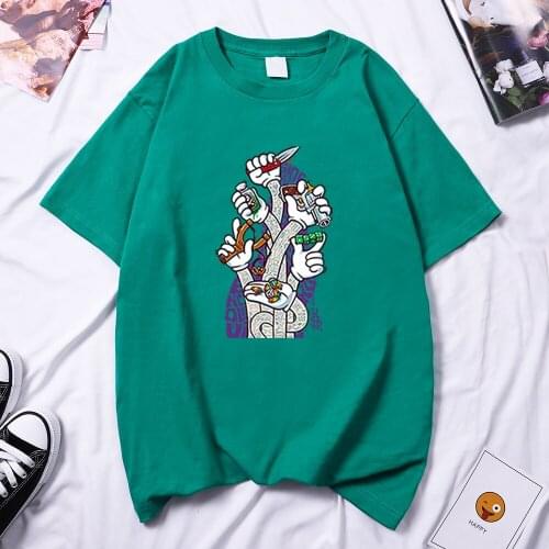 Funny Hands Cartoon Printing Woman T Shirts Personal Loose T Shirt 2021 Hip Hop Trendy T-Shirt Harajuku Vintage Female Tee Shirt