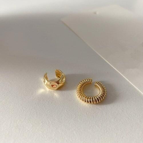 AOMU 2PCS/Set Mininalist Gold Color Elastic Ear Clip For Women Fashion Geometric Round Metal No Piercing Ear Cuff Jewelry Gifts