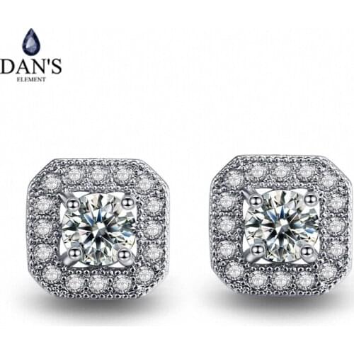 DANS ELEMENT New Sales AAA Zirconia Micro Inlays White Gold Color Square Stud Earrings For Women Top Quality Wholesale DEE839