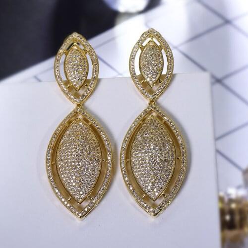 Office Ladies Deluxe Leaf Shape Drop Earrings White Color Cubic Zirconia Micro Pave Setting Women earring Propose Marriage