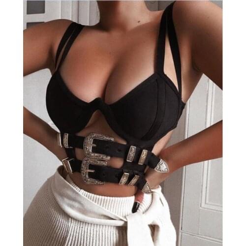 Summer Style Sexy Backless Black Hollow Out Sequined Women Bodycon Bandage Top 2020 Celebrity Designer Fashion Night Club Top