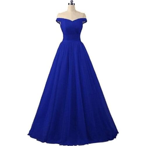 Bealegantom Stock Red White Off The Shoulder Prom Dresses Long Tulle 2019 Evening Gowns Lace Up Vestido Longo QA1425