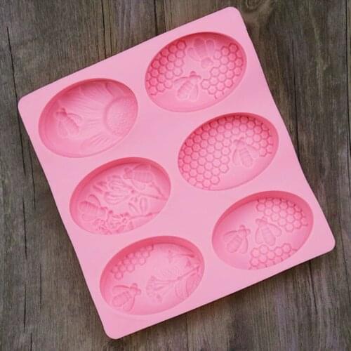 1pc Non-toxic Mould 6 Holes Oval Honey Bee Silicone Mold Handmade Soap Mould DIY Craft Cupcake Baking Pan Molds Making Supplies