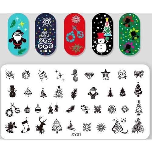 1PC Christmas Nail Stamping Template Santa Christmas Tree Sock Elk Letters Gift Geometric Rectangle Nail Art Stamping Plate