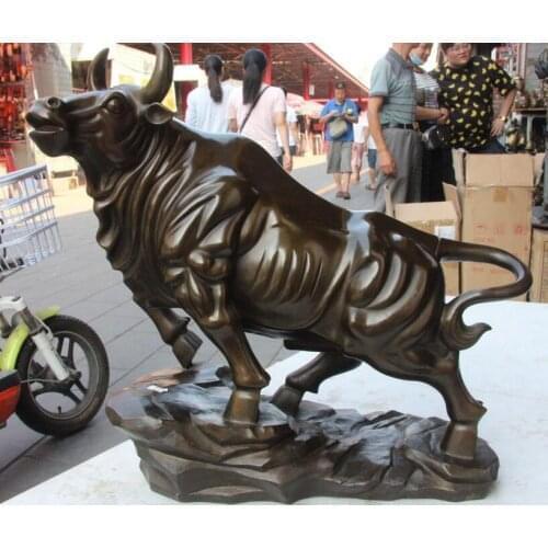 19" China Copper Feng Shui wealth cow OX Bull Cattle Art Statue