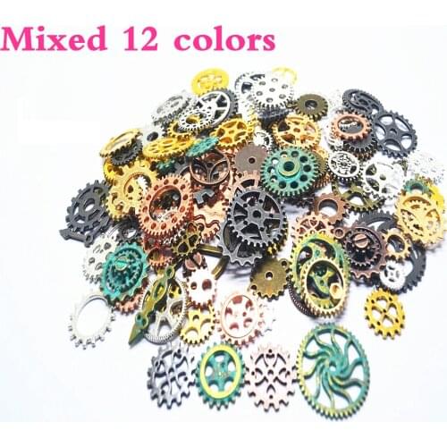 50g Vintage fashion Metal Steampunk mix 12 style color Gears Charms for Jewelry Making 2803