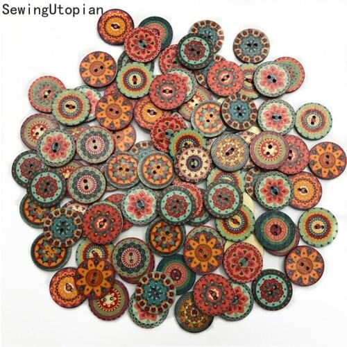 50PCS Retro Series 2 Holes Wooden Buttons for Clothing Craft DIY Needlework Scrapbooking Button Sewing Accessories
