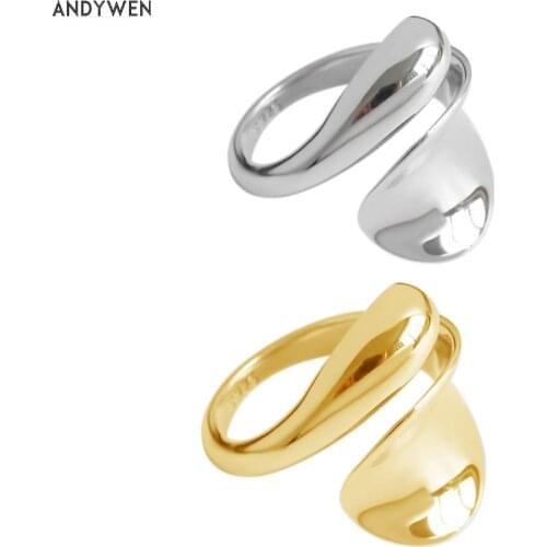 ANDYWEN 2020 925 Sterling Silver Large Plain Snake Resizable Rings Women Luxury Gold Rock Punk Adjustable Statement Jewelry