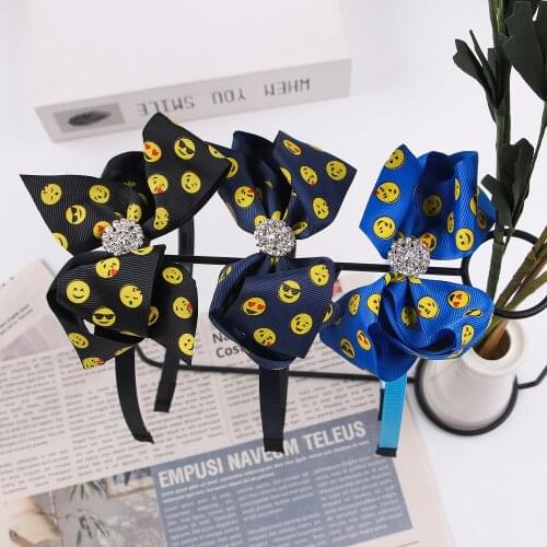 XIMA 1Piece 4INCH Ribbon Hair Bows with Diamond Girls Headbands Plastic Hairbands for Children Girls Kids Hair Accessories