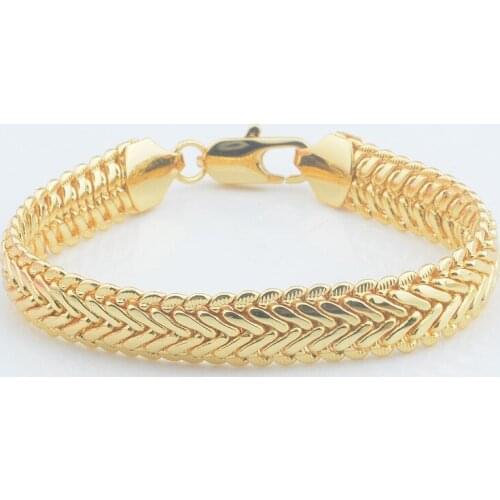 1pcs 11mm 22cm Long Mens Womens Unisex Yellow Gold Color Big Bracelet Smooth Bangles Chain