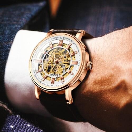 Business Watch Men LOBINNI Automatic Mechanical Men Watches Luxury Brand Leather Tourbillon Skeleton relogio masculin 9010M