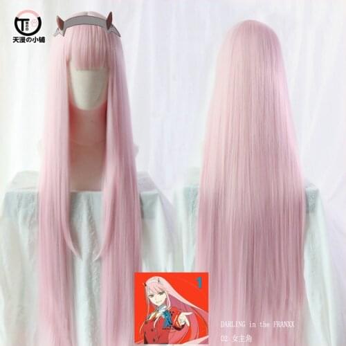 DARLING in the FRANXX Zero Two 002 Pink Long Straight Cosplay costume Wig +Track +CAP