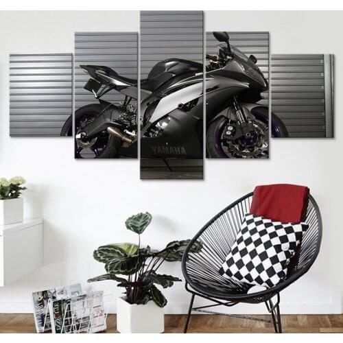 Decor Living Room Home Wall Art Hot Sale 5 Pieces Black Cool Motorcycle Canvas Painting Modular Picture HD Prints Fashion Poster