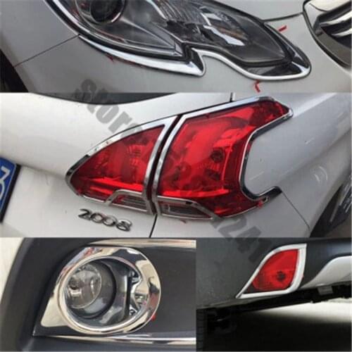 For Peugeot 2008 2014-2019 Car Styling ABS Chrome Front+Rear headlight Lamp Cover Fog light Lamp Cover Trim