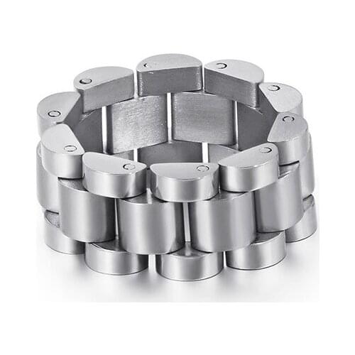 Hot Sale Fashion Women Men Wide 10mm Color Gold Black Stainless Steel Simple Half Round Watch Chain Rings Jewelry