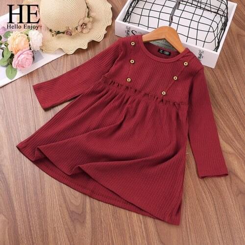 HE Hello Enjoy Baby Girl Dresses 2020 New Red Solid color Baby Girls Autumn Long Sleeve Princess Dress Children Kids Clothing