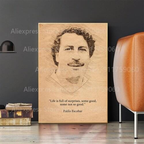 Pablo Escobar Quotes Canvas Painting Poster and Print Cuadro Wall Art Retro character painting Pictures Living Room Home Decor
