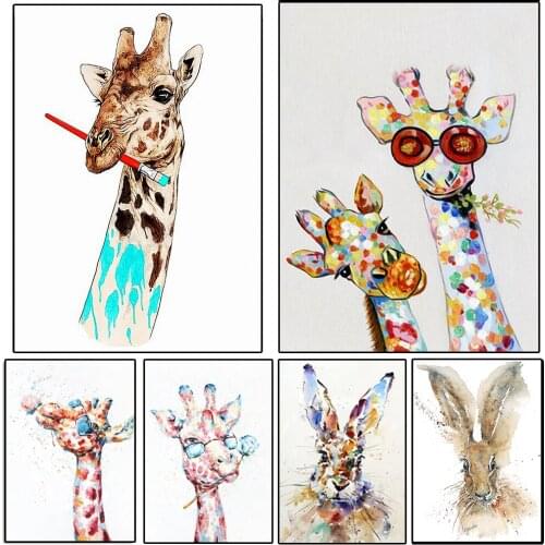 Funny Giraffe Watercolor Painting Canvas Prints Abstract Animal Octopus Rabbit Wall Art Poster Picture Home Decoration Baby Room