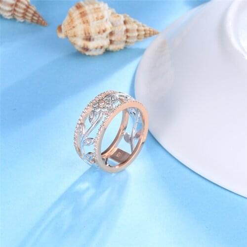 Garilina Flower Shape Rose Gold And Silver Color White Cubic Zirconia Ring Engagement Rings For Teen Girls Party Gifts AR2271