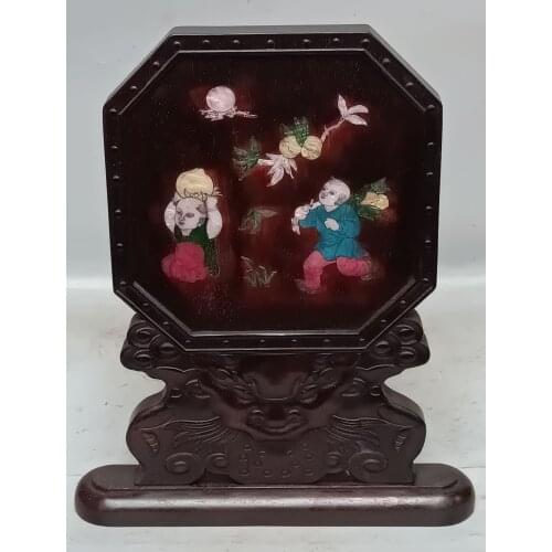 Collection Chinese vintage rosewood inlaid colored shell/childrens peach pattern screen decoration/2 styles