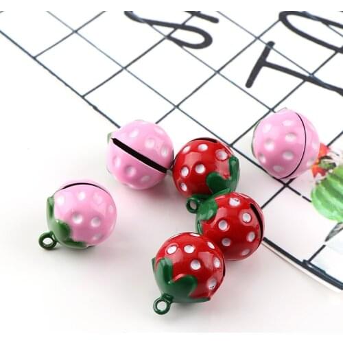 2Pcs 21mm*17mm Bells Red/Pink Colorful Strawberry for Christmas DIY Handmade Decorative Accessories Key Chain Cellphone Pendant