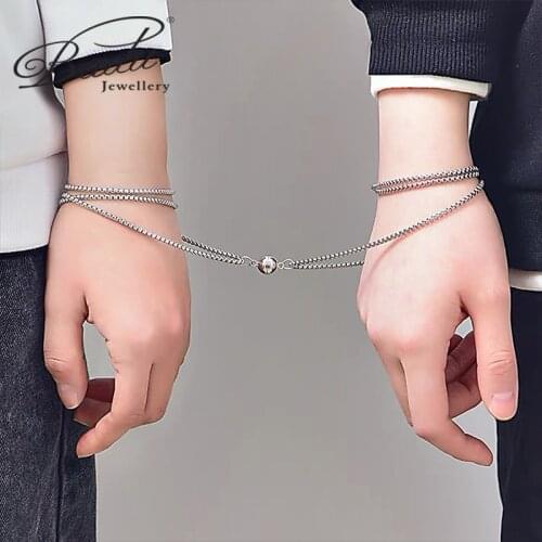 Badu 2Pcs/set Magnetic Couples Necklace Stainless Steel Chain Necklace for Women Men Eternal Love Jewelry Gifts