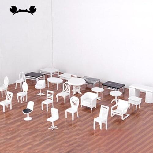 2pcs mini Furniture Miniature Doll House Accessories 1:30 scale Plastic Model Desk Chair Building Model Materials