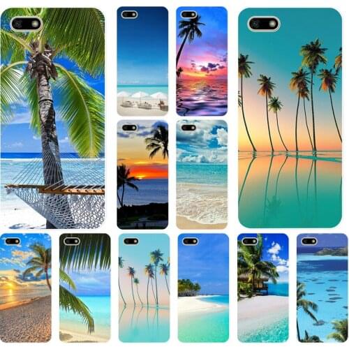146H summer Beach Scene at Sunset on sea Palm Soft Silicone Tpu Cover Case for huawei Honor 7a pro 7x play case