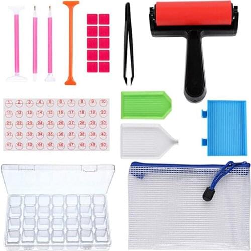 1 Set 5D Diamond Painting Tools with 28 Grids Box Cross Stitch Tool Set