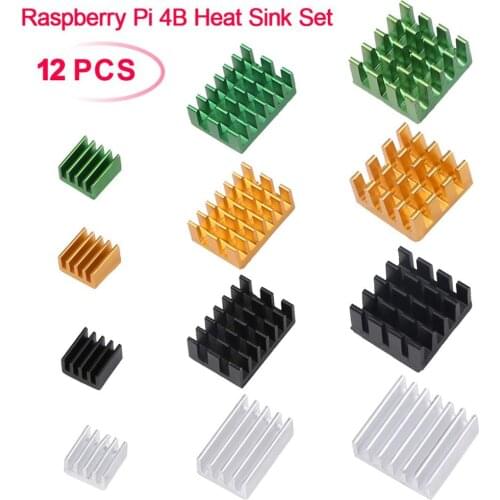 12pcs Raspberry Pi 4B Heat Sink Set, Raspberry Pi 4B Aluminum Radiator Cooling Kit Cooler for Raspberry Pi 4B(3 Black/3 Silver