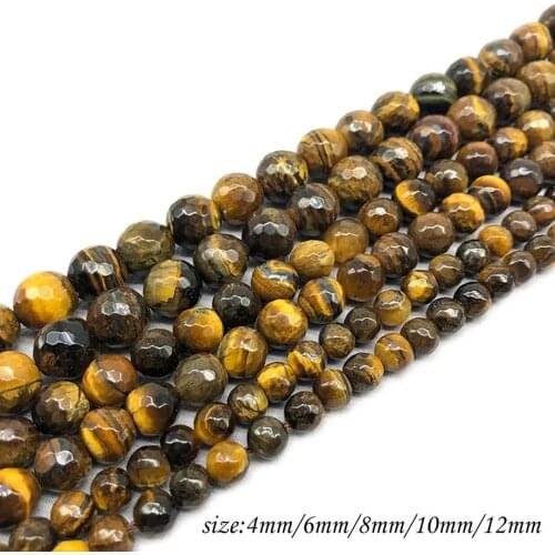 Natural Stone Faceted Brown Gold Tiger Eye Round BeadsFitMulti-purpose Jewelry Making 4 6 8 10 12 MMPick Size J238